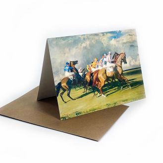 Alfred Munnings ‘Under Starter's Orders, Newmarket Start, Cries of No, No, Sir’ greetings card