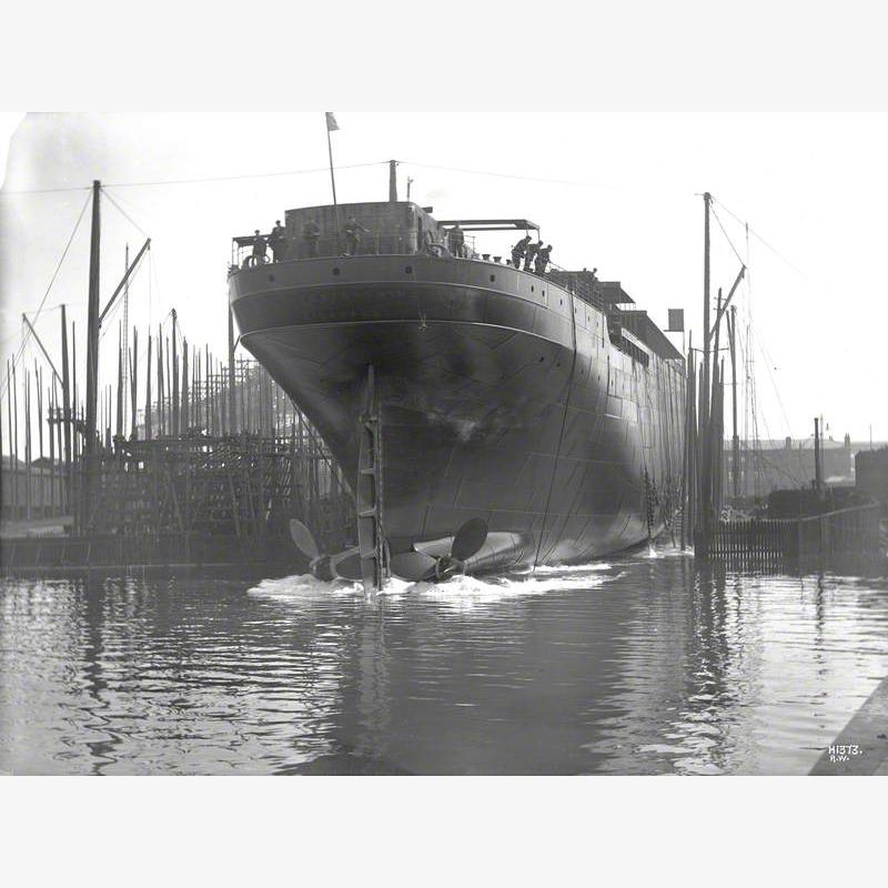 Launch; stern view entering water