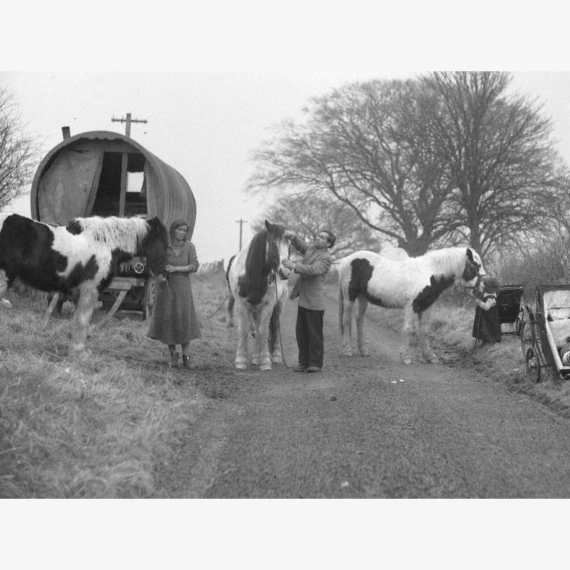 Gypsies with Horses and Hooped Van