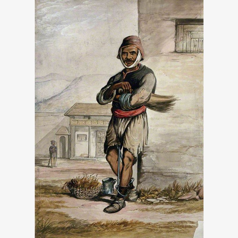 A Man of Simla Standing in a Prison with Manacles around His Ankles