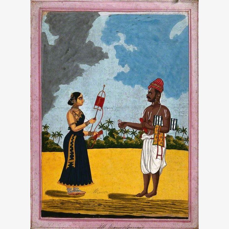 Indian Silk Weaver and Spinner with Wife