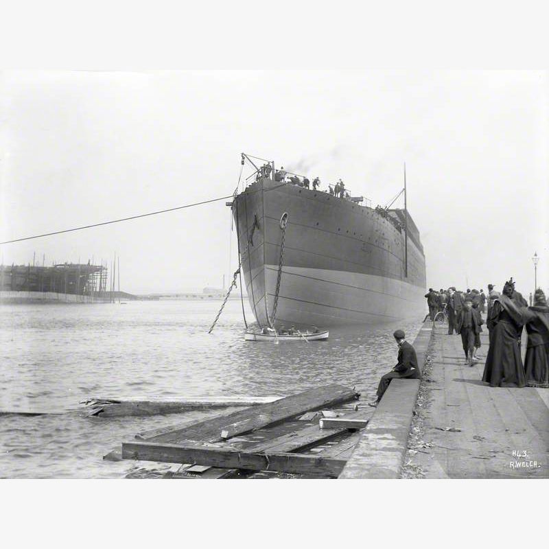 Bow view afloat immediately after launch