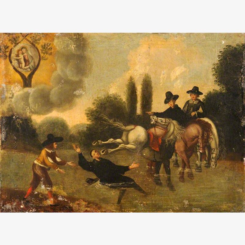 Votive Picture: A Man Being Thrown by His Horse While Crossing a River
