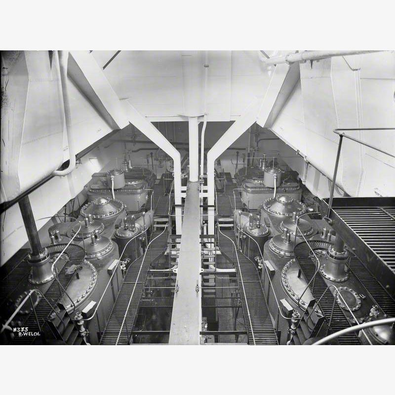 Engine room, looking down on cylinder heads