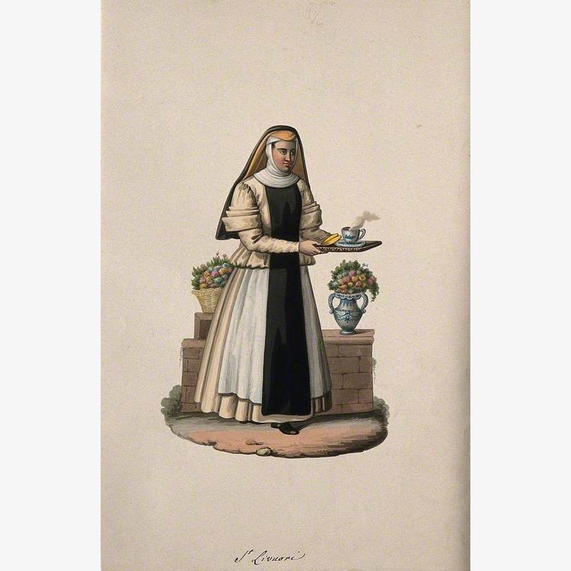 A Nursing Nun, Carrying a Tray of Food and Hot Drink, Wearing the Habit of Her Order
