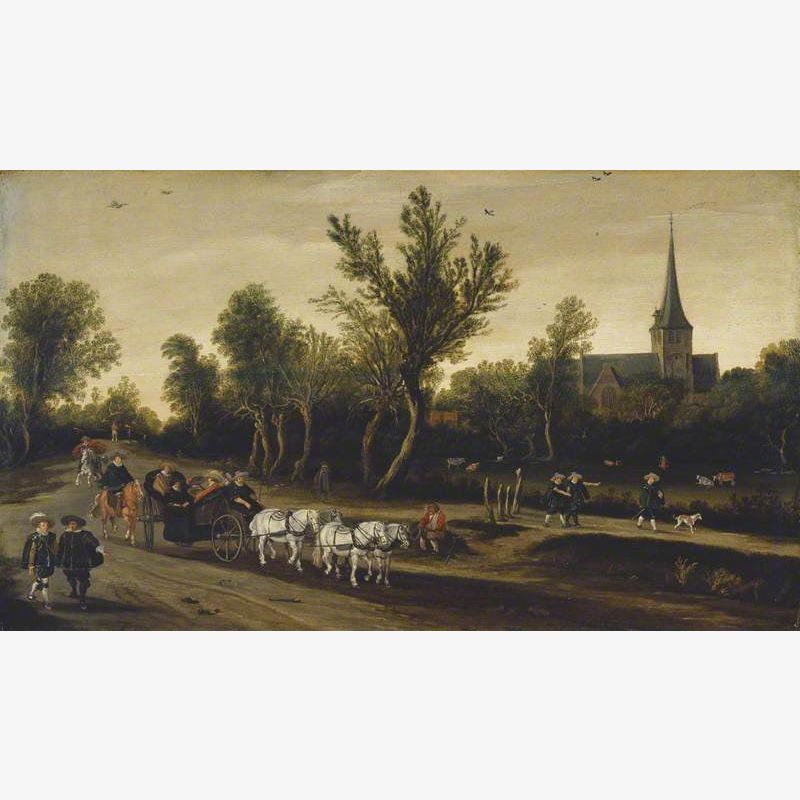 Landscape with Riders in a Carriage Passing a Church