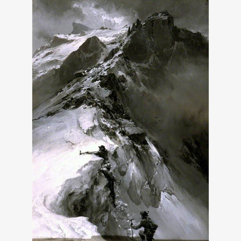 Climbers Surmounting a Cornice on the North-East Ridge of Meije Pic Oriental