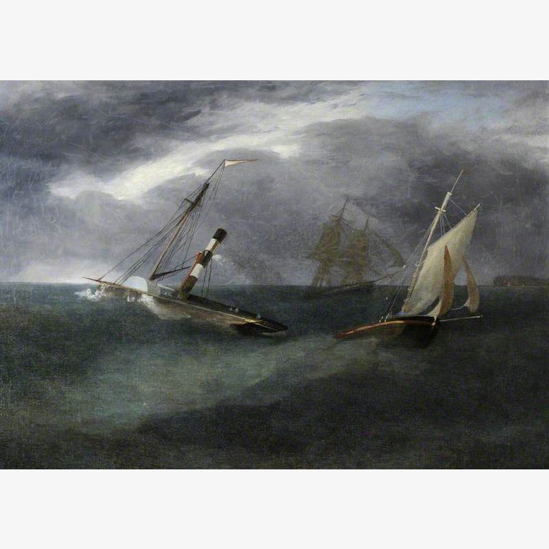 Paddle Steamer and Other Craft on a Rough Sea