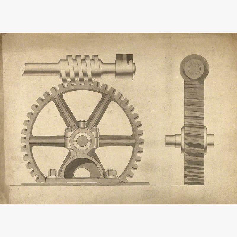 Engineering: A Worm Gear and Spur Gearwheel, Side and End Elevations