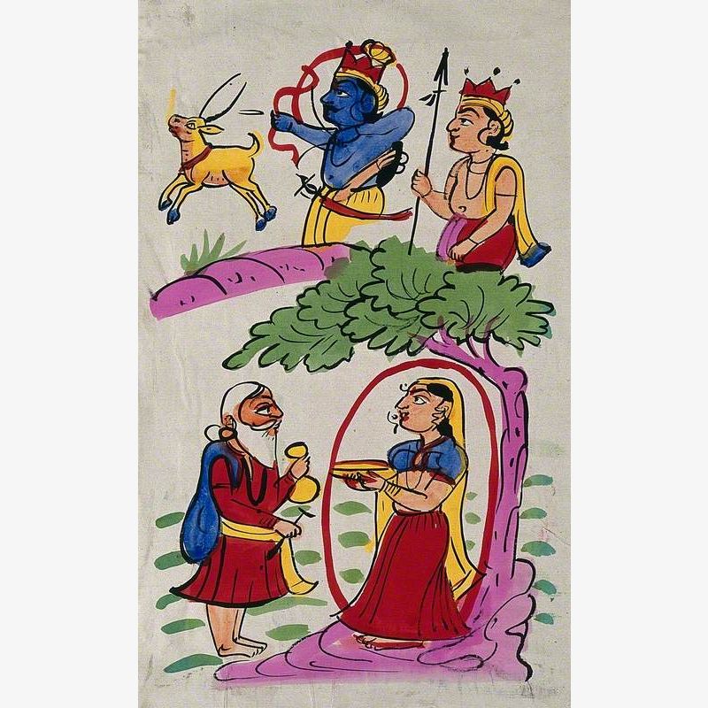 Page 121: Sita Being Lured by a Disguised Ravana, While Rama and Laksmana Hunt in the Forest