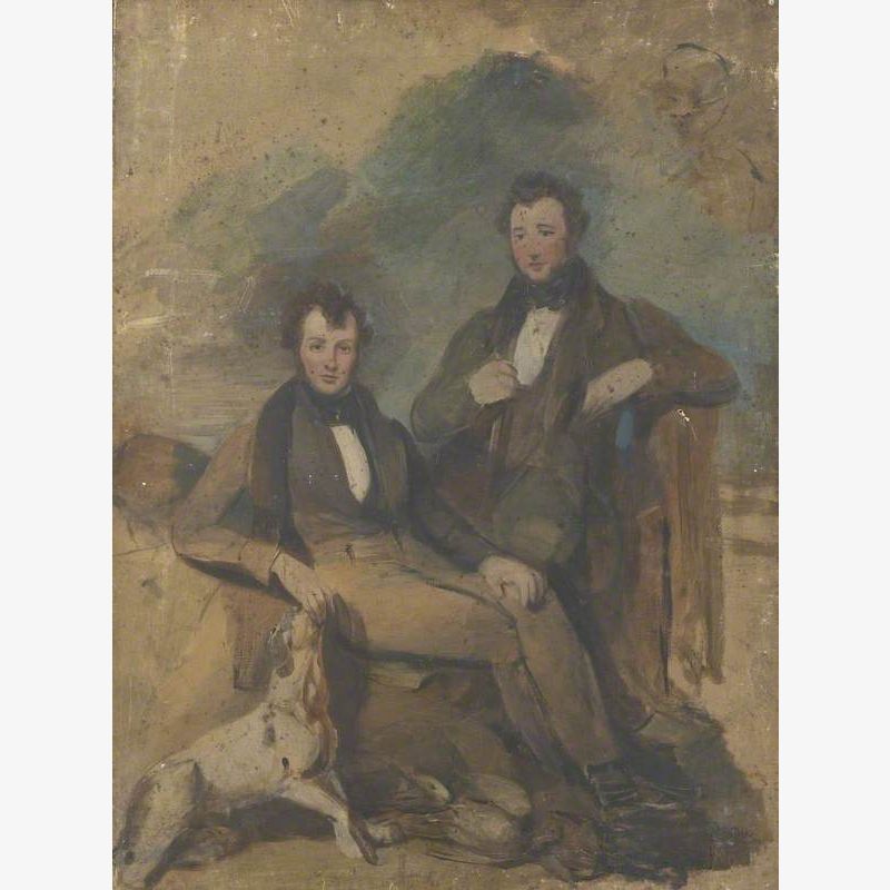 Portrait of Two Seated Men with a Dog