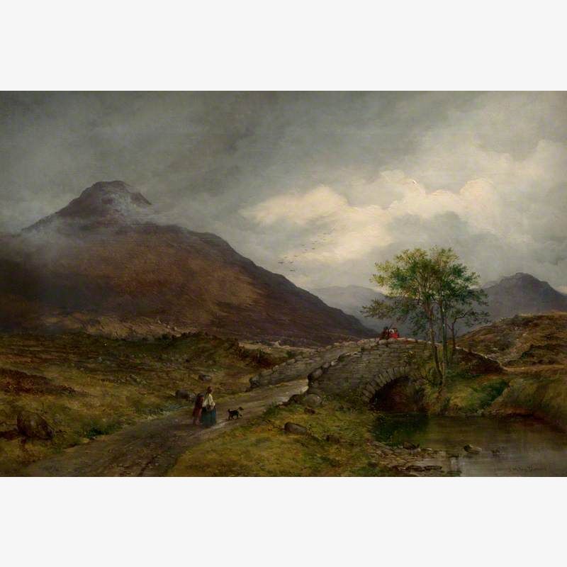 Figures by a Bridge in a Highland Landscape
