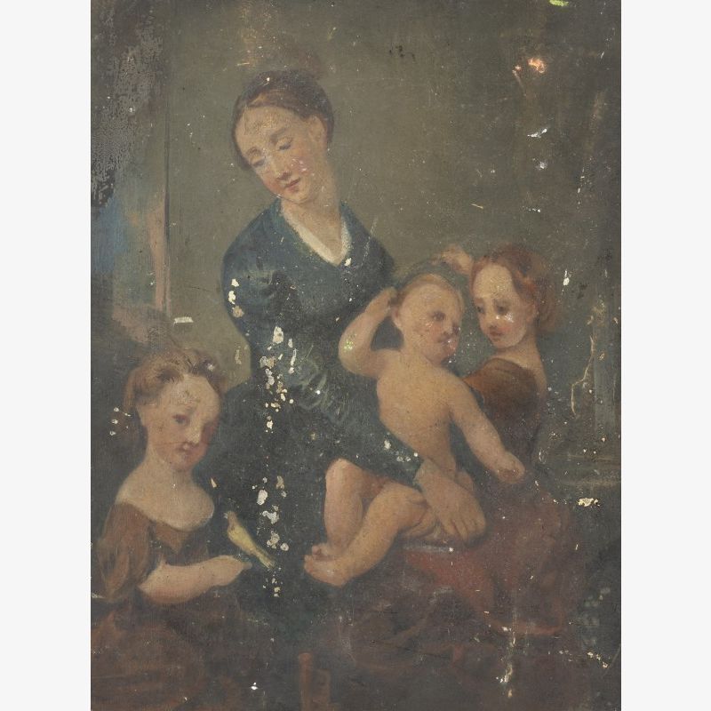 Portrait of a Young Woman with a Baby and Two Girls