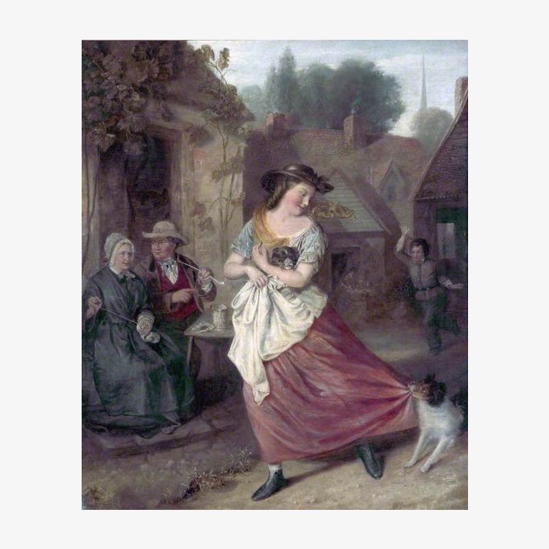Village Scene with a Girl Carrying a Puppy