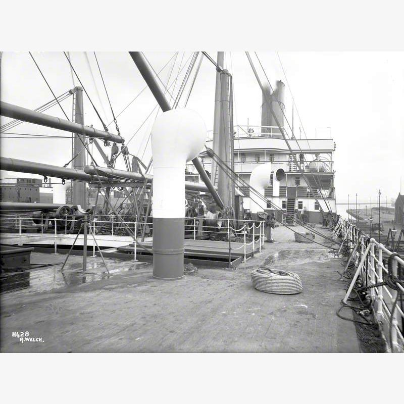 View aft from forward hatch towards bridge, while in graving dock