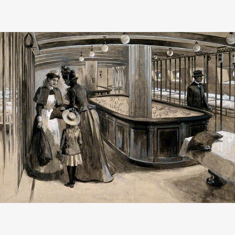 Boer War: The Ward of a Hospital Ship in Which a Nurse Converses with an Anxious Lady and Her Daughter