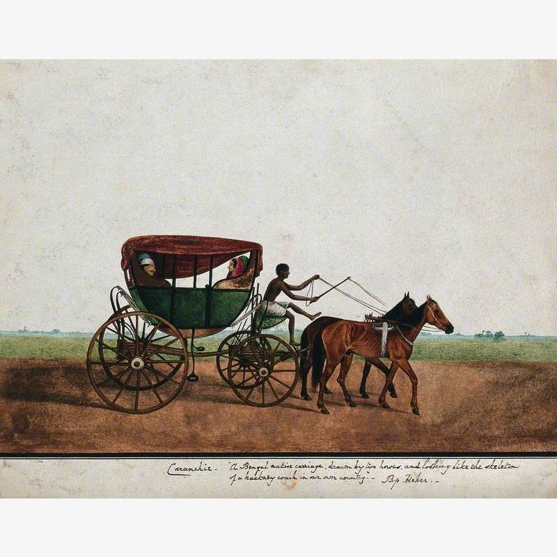 Four People Travelling in a Carriage Drawn by Two Horses