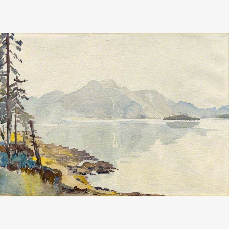 Landscape with a Lake, Trees and Mountains (Walchensee, Germany)