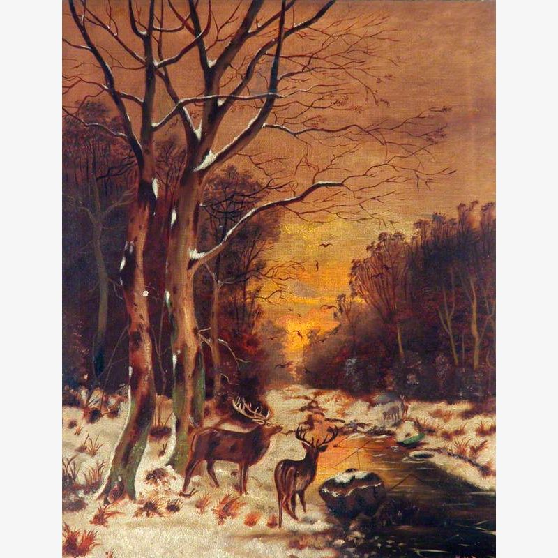 Winter Landscape with Stags