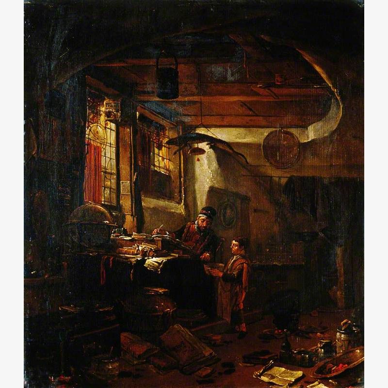 Interior with an Alchemist Examining a Bowl Brought by a Boy
