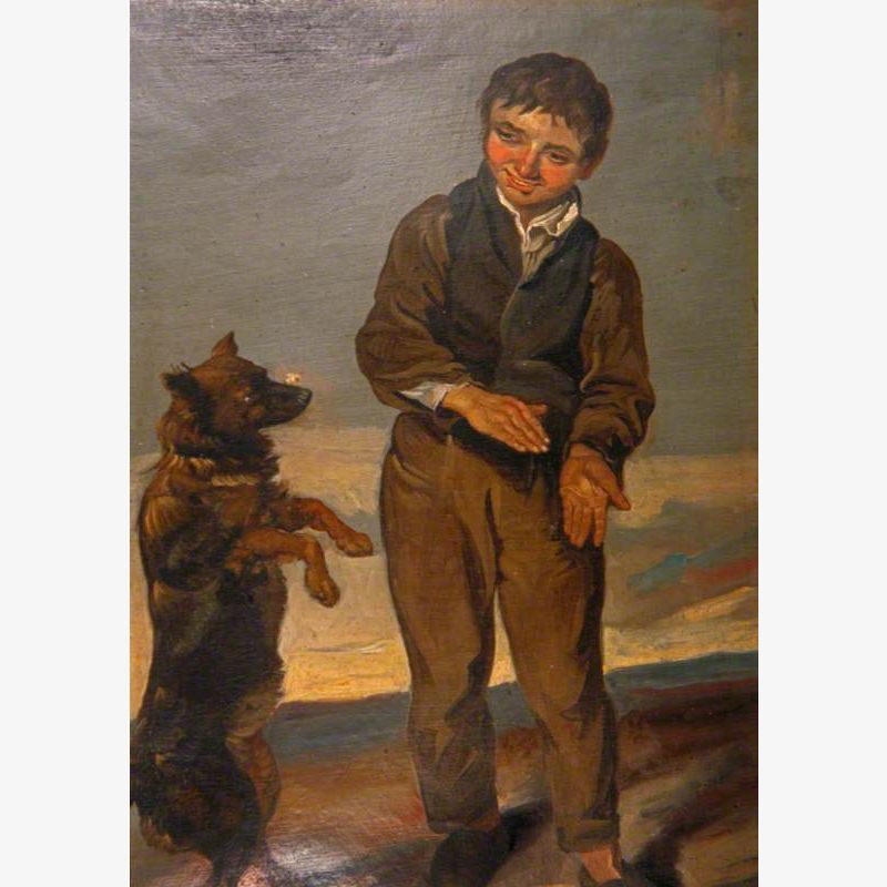 Boy Teaching a Dog a Trick