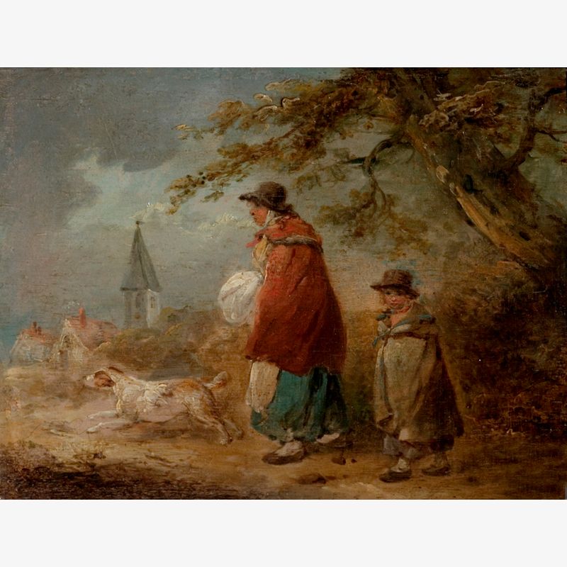 Woman, Child and Dog on a Road