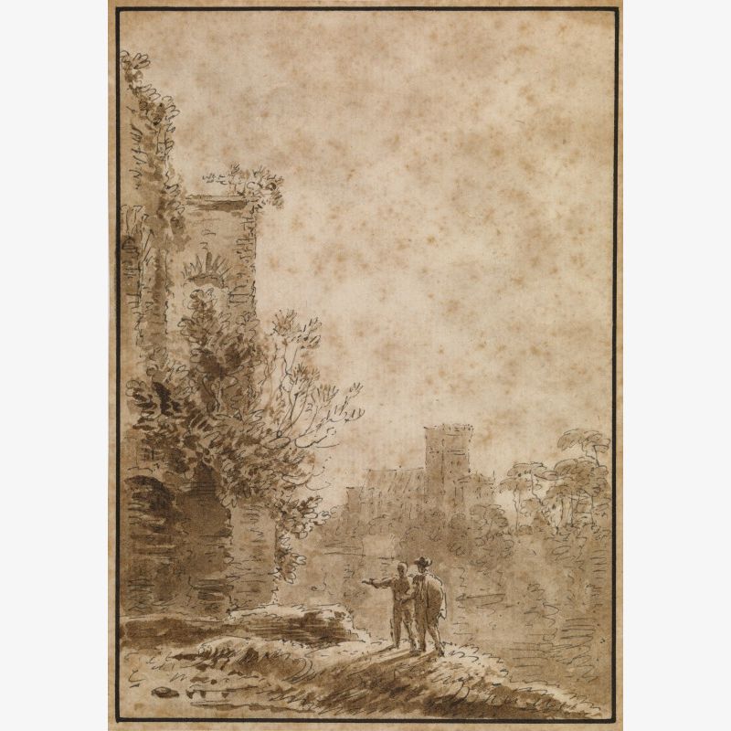 Landscape with Two Men by an Old Tower