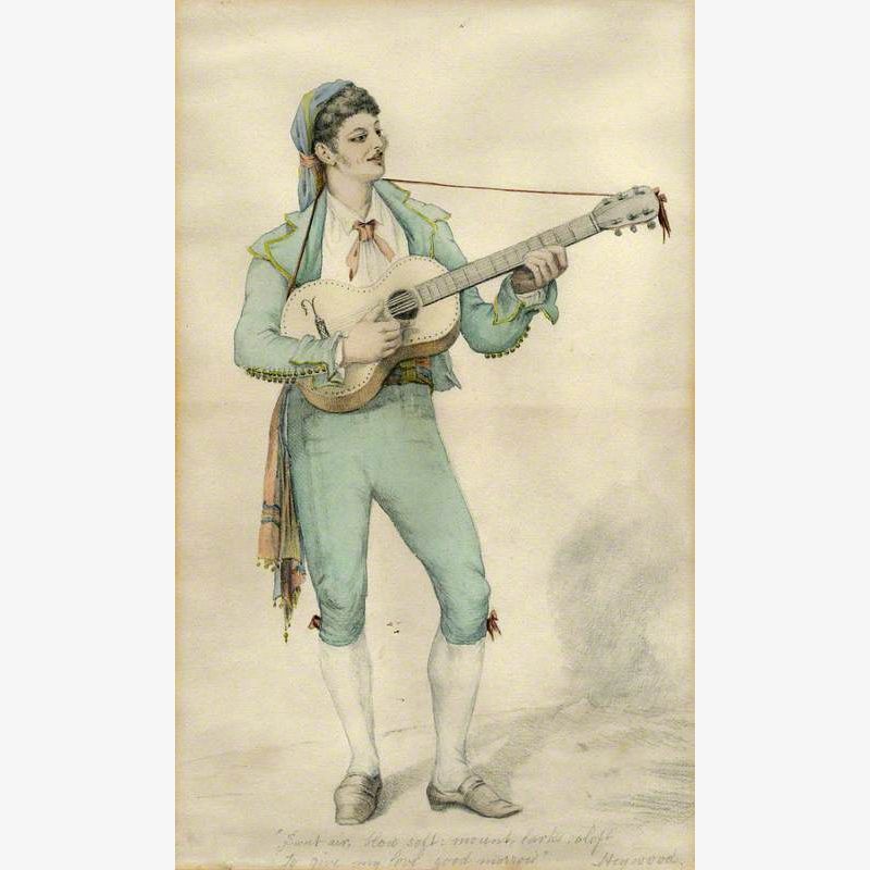 Male Figure in Costume Playing a Guitar
