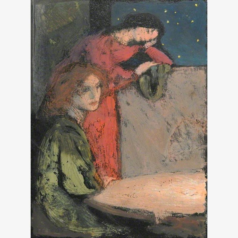 Two Girls by a Table Look out on a Starry Night