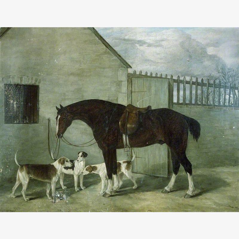 Portrait of Hunter 'Magpie' and Dogs
