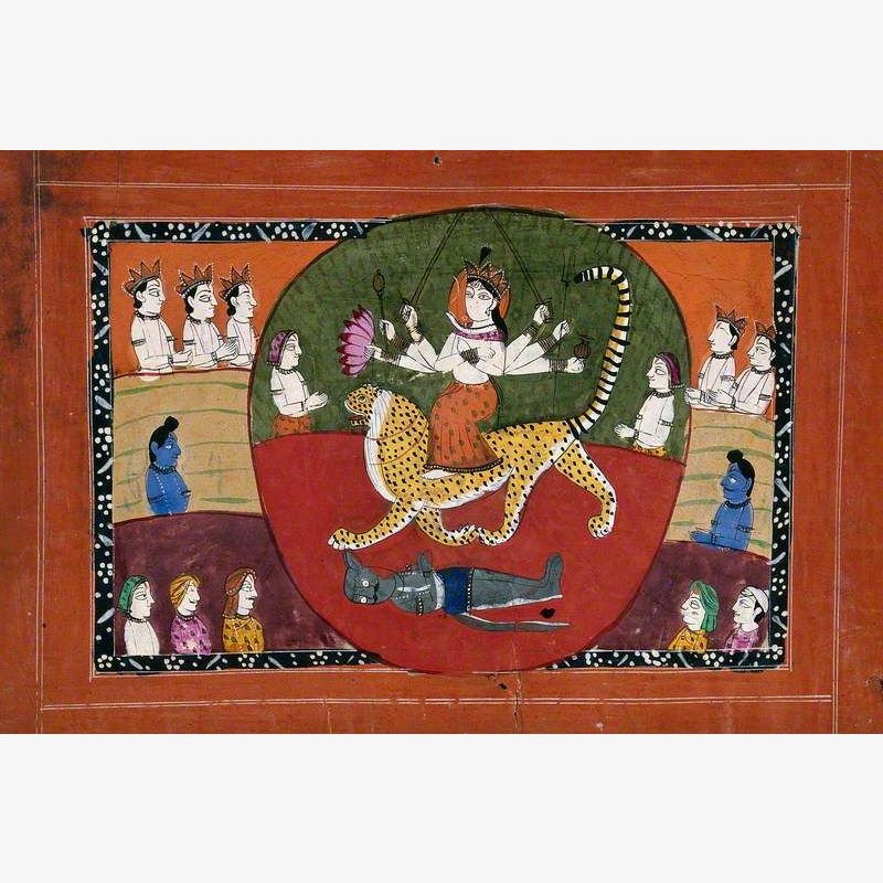 Durga Slaying the Buffalo Demon Surrounded by Devotees