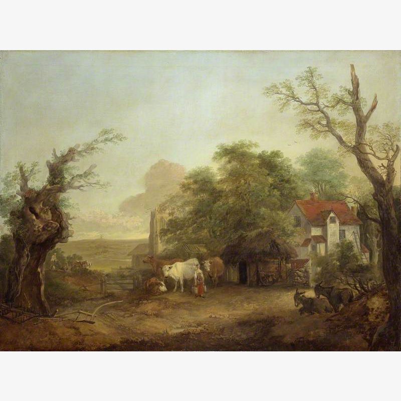 Farmyard with Milkmaid, Cows and Donkeys