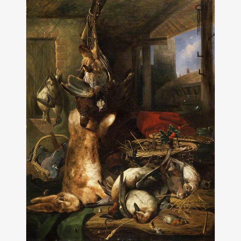 Still Life of Dead Ducks, a Hare with a Basket and a Sprig of Holly