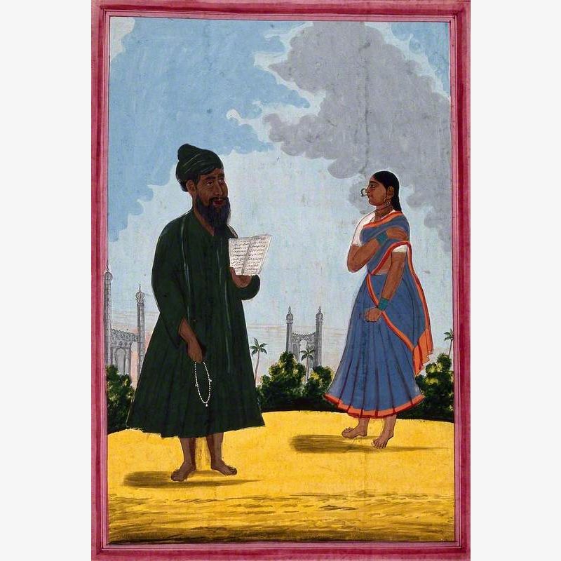 A Muslim Priest and a Woman, with Mosques and Minarets in the Background