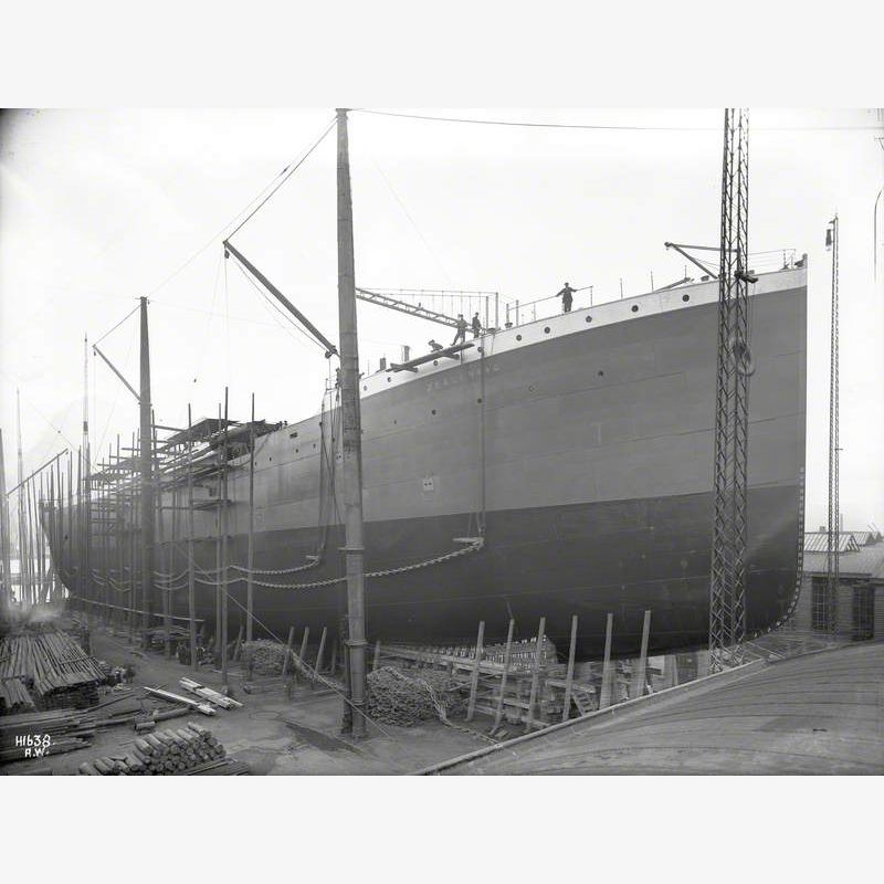 Starboard bow view on No. 7 slip, South Yard, prior to launch