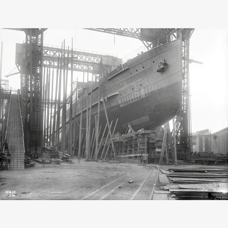 Starboard bow view on No. 1 slip, North Yard, prior to launch