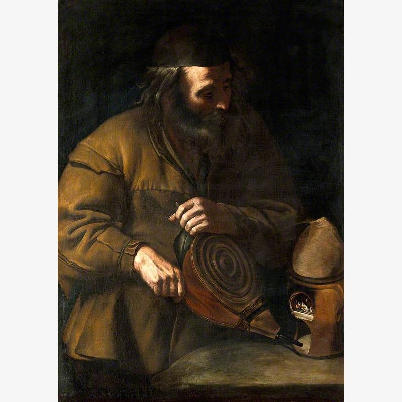 An Alchemist Applying Bellows to a Fire beneath a Retort
