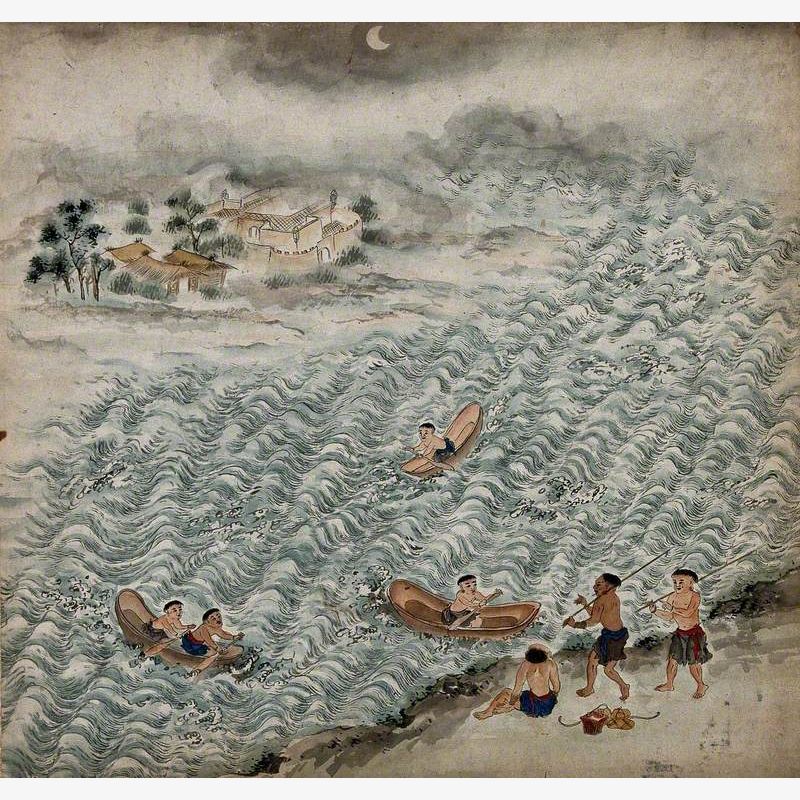 Formosan Tribal Peoples Boating on a Lake