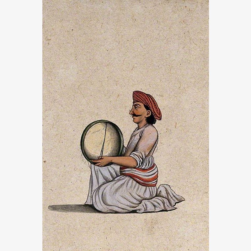 A Musician from Lucknow Playing the Tambourine