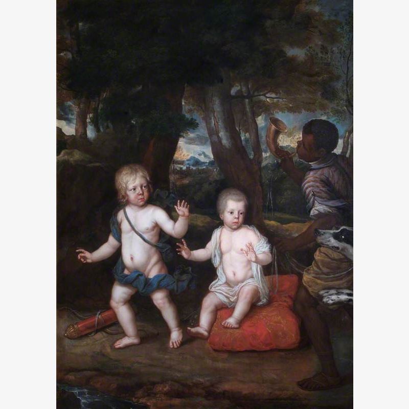 Lucius and Montague Hare, Younger Sons of Henry Hare, 2nd Lord Coleraine of Bruce Castle, with an African Servant