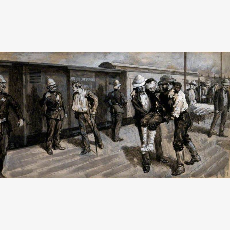 Boer War: Wounded Soldiers Arriving at Pretoria Train Station after Modderspruit