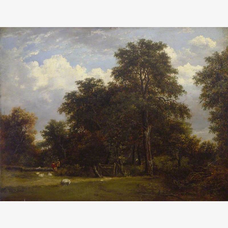 Wooded Landscape with Figures and Gate