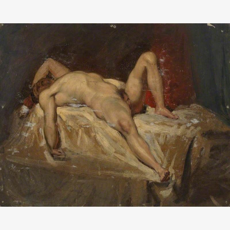 Male Nude Lying Down, Raised Left Knee