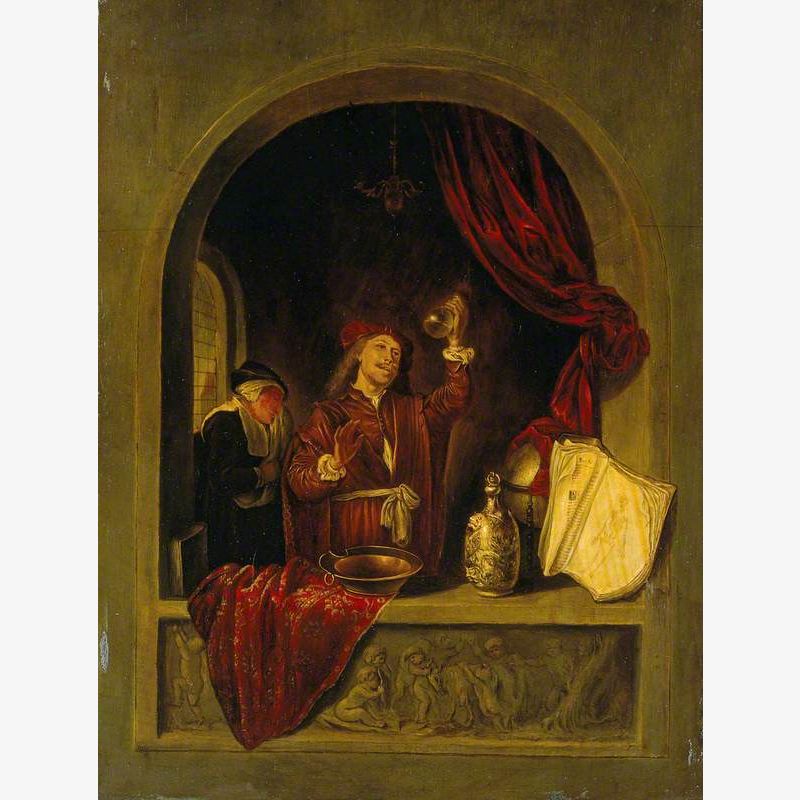 A Niche-Scene with a Physician Examining a Urine Flask
