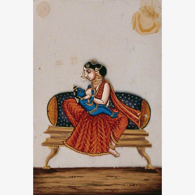 Lord Krishna as a Baby Drinking Milk from His Foster Mother