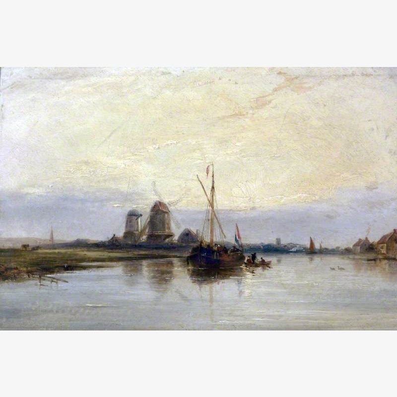 Dutch River Scene with Barges