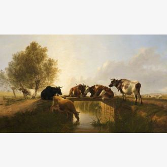 Rustic Bridge and Cattle Group