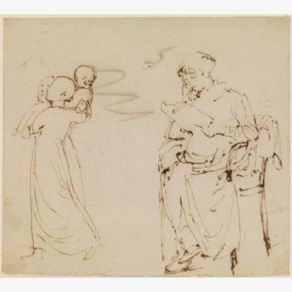 Two Girls with an Infant, and a Seated Lady Reading