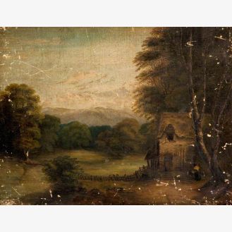 Figure by Cottage in Landscape