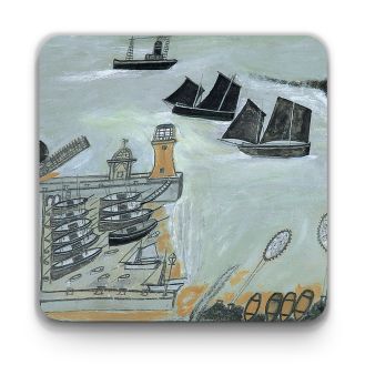 Alfred Wallis 'Three ships and lighthouse' coaster
